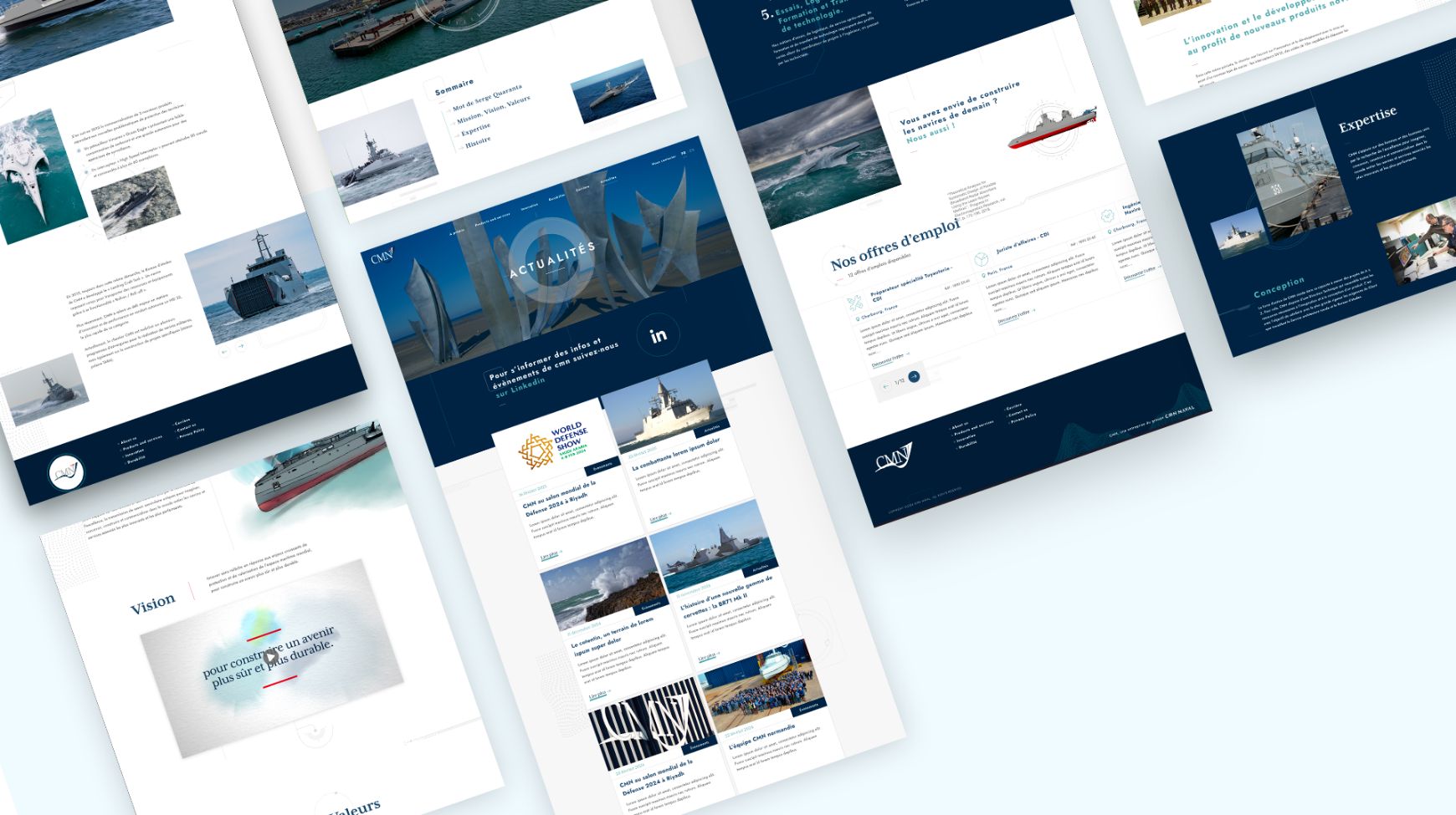 Un aperçu du design UI réalisé sur le site internet de CMN Naval